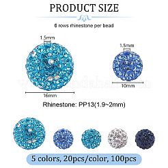 100шт 5 цвета полимерной глины бусины со стразами&nbsp;RB-OC0001-10A