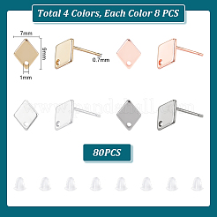 32 шт. 4-цветная фурнитура для сережек-гвоздиков из нержавеющей стали 201 в форме ромба STAS-UN0047-06