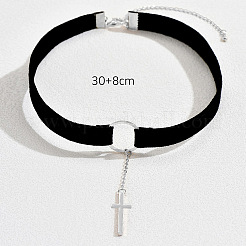 Ожерелья-чокеры из черного бархатного шнура с подвеской в виде креста для женщин FS-WGA31B5-01