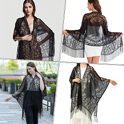 Шарф из полиэстерового кружева с кисточками из марли для женщин AJEW-WH20077-040B