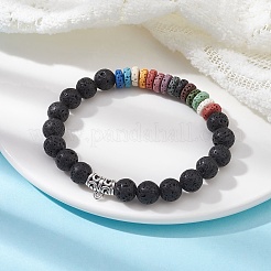 Женские эластичные браслеты из окрашенного натурального лавового камня и бисера BJEW-JB09665