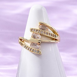 Кольца-манжеты из латуни с прозрачным кубическим цирконием в одну линию для женщин RJEW-U047-33G