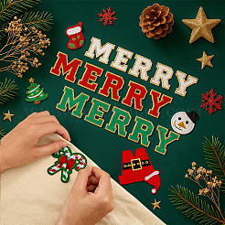 Рождественская тема полиэстер компьютерная вышивка термоприклеиваемые/пришивные заплатки&nbsp;PATC-MA0001-44