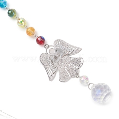 Стеклянные бусины с изображением чакр и латунные подвесные подвески в виде ангелов&nbsp;HJEW-JM04685