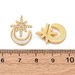Серьги-гвоздики со звездой и луной из латуни с микропаве из прозрачных кубических цирконий&nbsp;KK-D363-18G