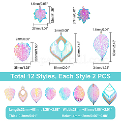 24 шт. 12 стиля ионного покрытия (IP) 201 нержавеющая сталь филигранные большие подвески&nbsp;STAS-DC0005-75