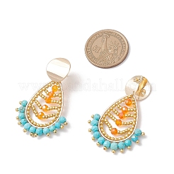 Серьги-гвоздики в форме капли из натурального черного оникса и натурального говлита EJEW-MZ00526