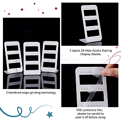 6 шт. 3-слойные акриловые подставки для сережек с 24 отверстиями ODIS-PH0001-52