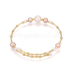 Браслеты из латунных бусин из натурального пресноводного жемчуга для женщин BJEW-T022-10G