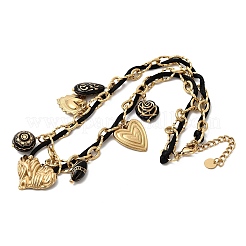 Женские кулоны-нагрудники с подвеской в виде сердца из нержавеющей стали 304 и черного акрилового цветка&nbsp;NJEW-A063-05G