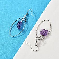 Болтающийся серьги природный аметист X-EJEW-JE02150-03