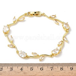 Браслеты-цепочки из латуни с микропаве из кубических цирконий овальной и листовой формы для женщин BJEW-G764-05G-02