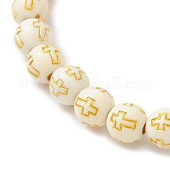 2шт 2 цвета позолоченные акриловые круглые бусины эластичные браслеты для мужчин и женщин BJEW-JB12080