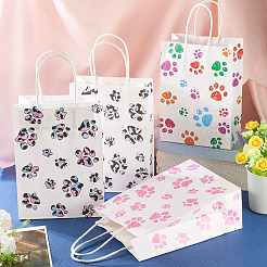 12 шт. 6-цветные прямоугольные бумажные пакеты для хранения с рисунком в виде лап и ручками ABAG-TA0001-92