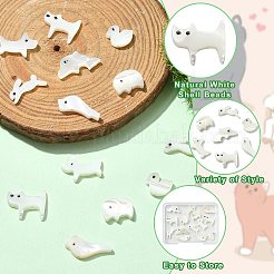 14 шт. 7 набора бусин из натуральных белых ракушек с изображением животных FIND-CJ0004-74