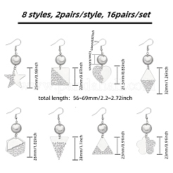 16 пара 8 стилей пустых стеклянных куполообразных сережек с подвесками EJEW-AB00007