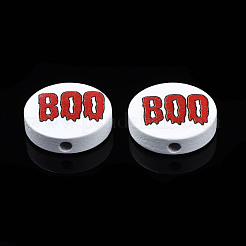 Бусины из натурального дерева с принтом на Хэллоуин WOOD-T021-101