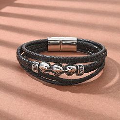 Плетеные браслеты из микрофибры и кожи BJEW-Q010-01A