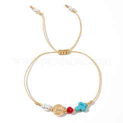 Летние плетеные браслеты из латунного креста и синтетической бирюзы для женщин и мужчин NW9069-1