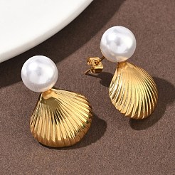 Серьги-гвоздики в форме ракушки из нержавеющей стали 304 с акриловым искусственным жемчугом EJEW-B156-11G