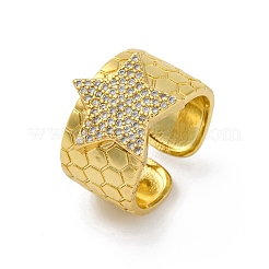 Латунные кольца-манжеты с микропаве и прозрачным цирконием для женщин RJEW-H248-08G-01