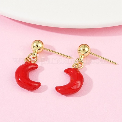 Серьги-гвоздики с эмалью из латуни с фруктовой тематикой EJEW-Z115-06G-1