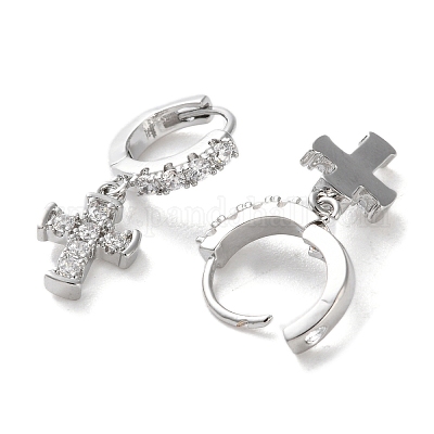 Латунные серьги-кольца из прозрачного кубического циркония EJEW-C121-18P-1