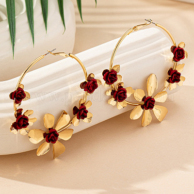 Серьги-кольца из сплава с цветком розы FS-WG9017A-01-1