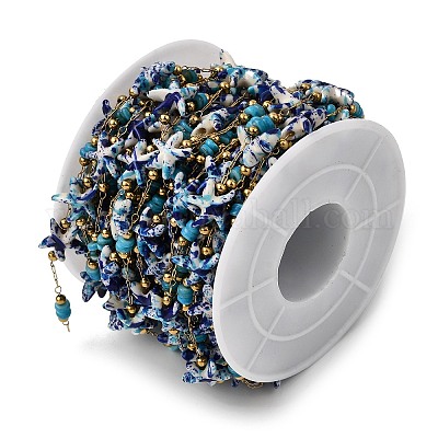 Цепи ручной работы из нержавеющей стали 304 с синтетическим бирюзовым узором в виде морской звезды CHS-L032-13G-01-1