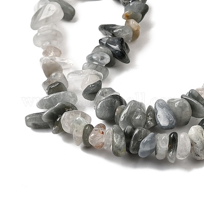 Нити бусин из натурального голубого меха кролика с рутиловым кварцем G-H315-A06-01-1