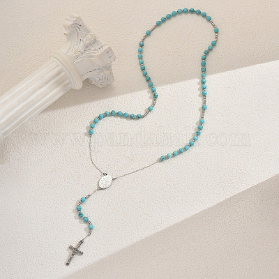 Ожерелья из синтетических бирюзовых четок QO6438-1