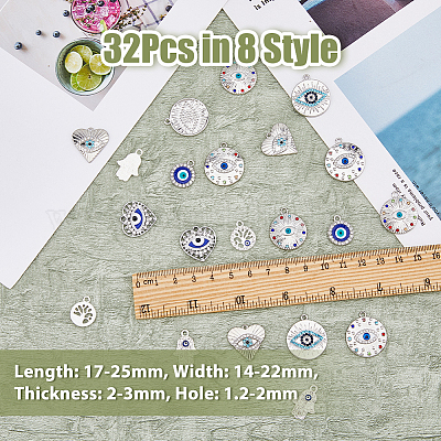 32 шт. 8 стильные эмалированные подвески из сплава сглаза PALLOY-DC0001-24-1