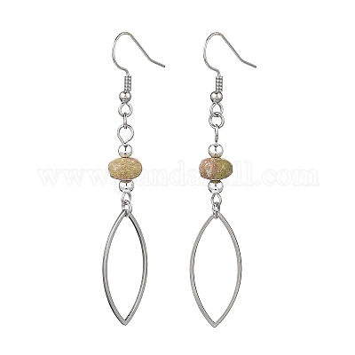 Серьги-подвески в форме конского глаза из натуральных смешанных камней EJEW-JE06814-1