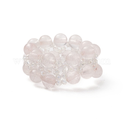 Женское эластичное кольцо из бисера с натуральными драгоценными камнями и стеклом RJEW-JR00546-1