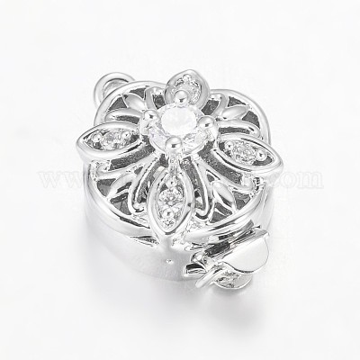 Полые цветок стойки обшивки латунь микро проложить застежками ящик кубического циркония KK-L141-14P-NR-1