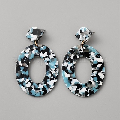 Акриловые полые овальные серьги-гвоздики со стальными железными булавками для женщин EJEW-WH0047-74A-1