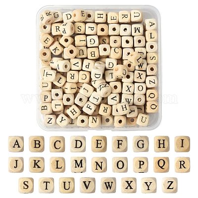 208 шт. 26 вида бусин из натурального дерева с принтом WOOD-FS0001-51-1