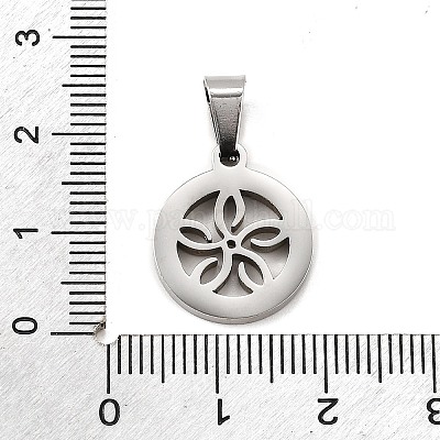 Плоские круглые с цветком подвески из нержавеющей стали 304 STAS-M121-03P-1
