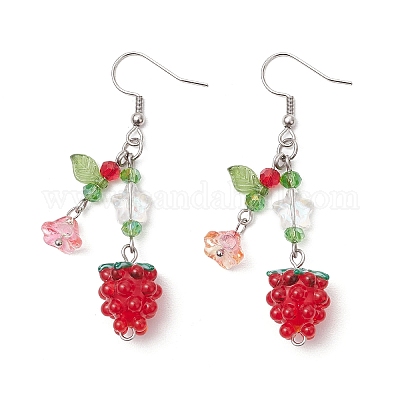 Серьги-подвески из нержавеющей стали 304 со стеклянными бусинами EJEW-TA00661-1