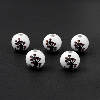 Европейские бусины из натурального дерева с принтом на Хэллоуин WOOD-C014-01C-1