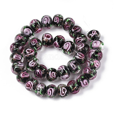 Нити бусин-рондель с внутренним цветком ручной работы в технике лэмпворк LAMP-T022-24A-1