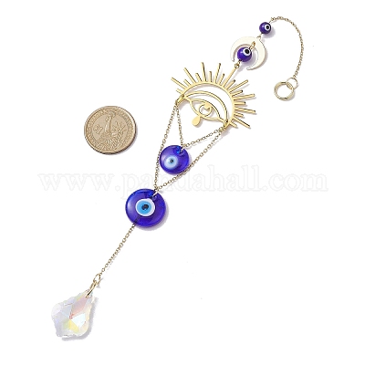 Подвесные украшения из солнечной латуни и лэмпворк ручной работы от сглаза HJEW-JM02024-1