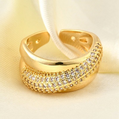 Открытые манжеты из латуни с микропаве и цирконием для женщин RJEW-K292-01G-1