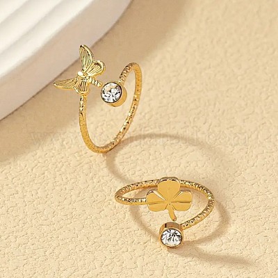 2 шт. 2 стиля латунные хрустальные стразы бабочка клевер манжета палец ноги наборы FS-WG20A77-03-1