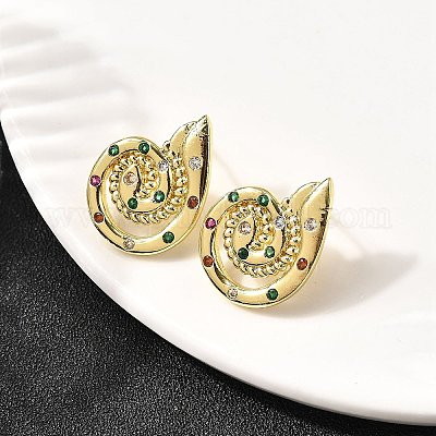 Серьги-гвоздики из латуни с микропаве из кубического циркония в форме спирали в форме вихря EJEW-L305-05G-01-1