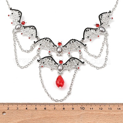 Женские ожерелья-нагрудники с сиамскими стразами в виде летучей мыши на Хэллоуин NJEW-P340-02P-1