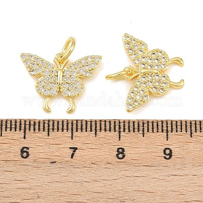 Подвески из латуни с микропаве из прозрачного кубического циркония в виде бабочек KK-C142-01G-1