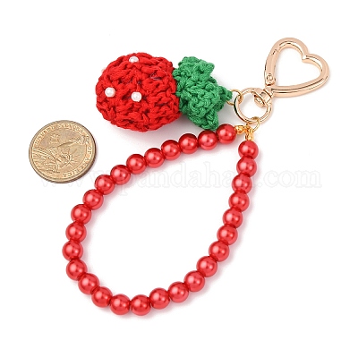 2 шт. подвеска-подвеска из круглой бусины с клубникой HJEW-JM04390-1