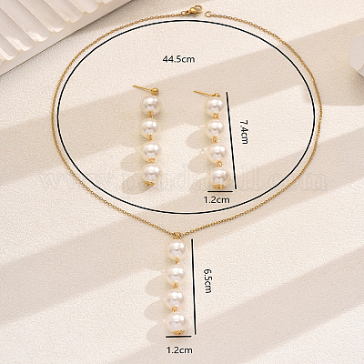 Элегантные комплекты из нержавеющей стали и круглого пластикового искусственного жемчуга с серьгами-гвоздиками и ожерельями для женщин QM1895-1