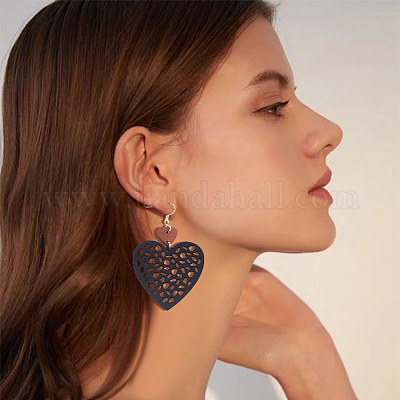 6 пара деревянных сережек-подвесок 6 стилей с железными штифтами EJEW-AN0004-60-1